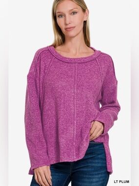Zenana Relaxed Crewneck Pullover Sweatshirt in Light Plum